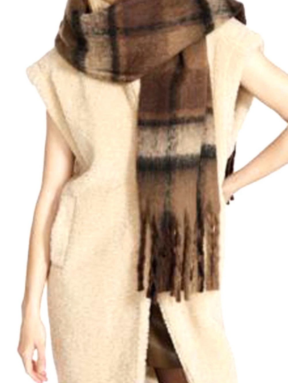 STEVE MADDEN Brushed Plaid Blanket Warm Scarf Dark Multi Colour Retail $42